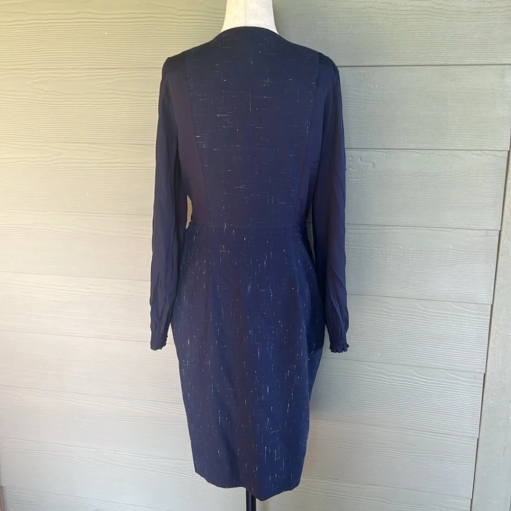 Rebecca Taylor Wool Blend Navy Cross Hatch Dress